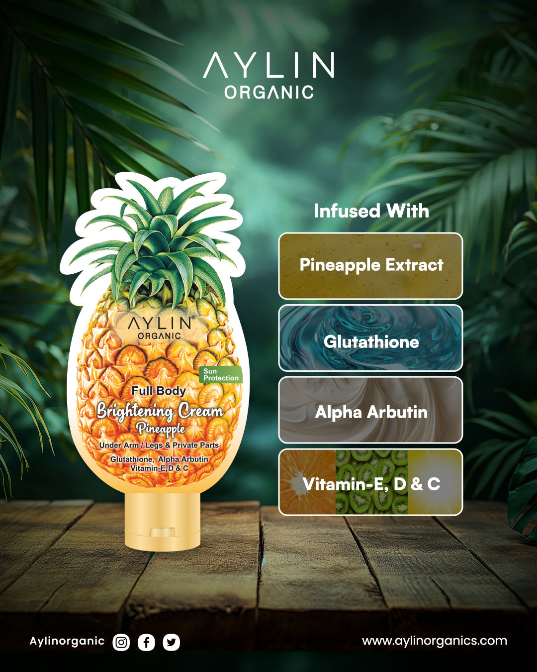 Aylin Organic Full Body Brightening Cream with Pineapple Extract - 100mle